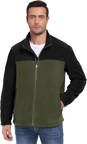 PEGENO Men's Fleece Jacket Classic Full Zip Stand Collar Lightweight Casual Soft Warm Coats With Zipper Pocket in Kuwait