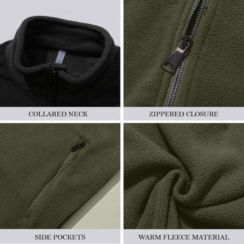 PEGENO Men's Fleece Jacket Classic Full Zip Stand Collar Lightweight Casual Soft Warm Coats With Zipper Pocket in Kuwait