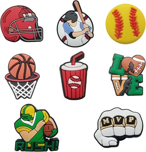 WOCATS 32 pcs Shoe Charms about Sports,Basketball,Football,Baseball,Soccer,Volleyball,Cats and Dogs Pets Clogs Shoe Decoration Charms Perfect cute gifts to family,friends,boys girls kids,teens,men women adults in Saudi Arabia