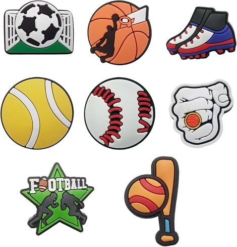WOCATS 32 pcs Shoe Charms about Sports,Basketball,Football,Baseball,Soccer,Volleyball,Cats and Dogs Pets Clogs Shoe Decoration Charms Perfect cute gifts to family,friends,boys girls kids,teens,men women adults in Saudi Arabia
