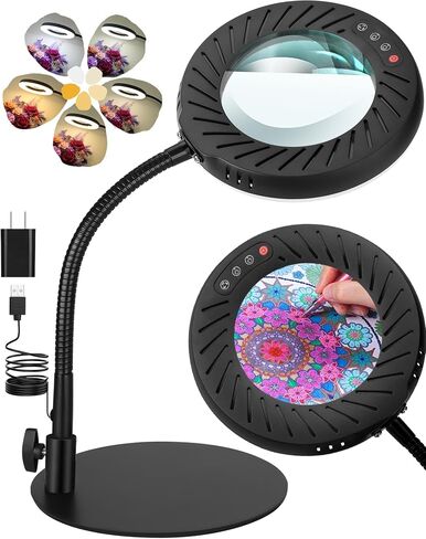 10X Magnifying Glass with Light and Stand, Flexible Gooseneck Magnifying Desk Lamp, 5 Color Modes Stepless Dimmable, Hands Free LED Lighted Magnifier for Painting Crafts Hobby Sewing Close Work in Saudi Arabia