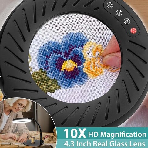 10X Magnifying Glass with Light and Stand, Flexible Gooseneck Magnifying Desk Lamp, 5 Color Modes Stepless Dimmable, Hands Free LED Lighted Magnifier for Painting Crafts Hobby Sewing Close Work in Saudi Arabia