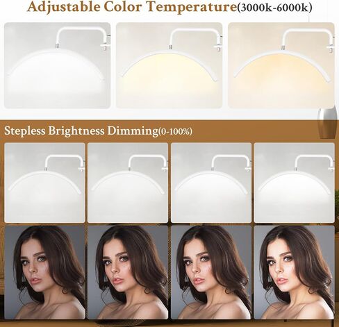 Lash Light for Eyelash Tech - Led Half Moon Light for Tattoo Artists, Esthetician Lights for Eyelash Extensions - Adjustable Brightness & Height, Warm to Cool Floor Lash Lamp with Phone Holder in Saudi Arabia