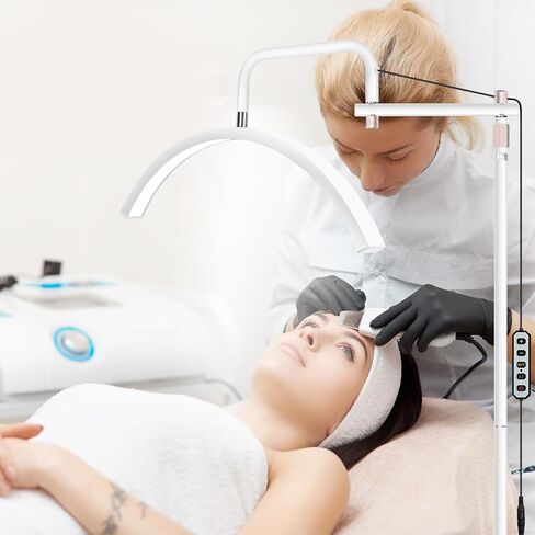 Lash Light for Eyelash Tech - Led Half Moon Light for Tattoo Artists, Esthetician Lights for Eyelash Extensions - Adjustable Brightness & Height, Warm to Cool Floor Lash Lamp with Phone Holder in Saudi Arabia