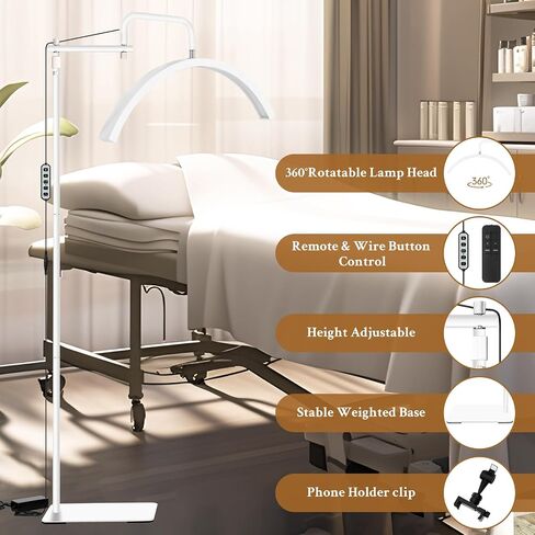 Lash Light for Eyelash Tech - Led Half Moon Light for Tattoo Artists, Esthetician Lights for Eyelash Extensions - Adjustable Brightness & Height, Warm to Cool Floor Lash Lamp with Phone Holder in Saudi Arabia
