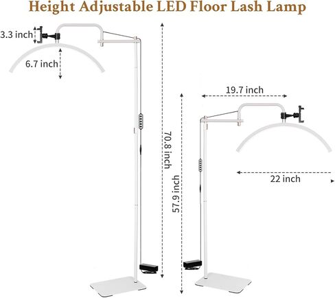 Lash Light for Eyelash Tech - Led Half Moon Light for Tattoo Artists, Esthetician Lights for Eyelash Extensions - Adjustable Brightness & Height, Warm to Cool Floor Lash Lamp with Phone Holder in Saudi Arabia