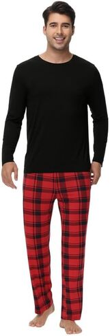 WiWi Pajamas for Men-Viscose Made from Bamboo,Long Sleeve Pj Set Crew-Neck Pajama Sets Comfy Loungewear S-XXL in Saudi Arabia