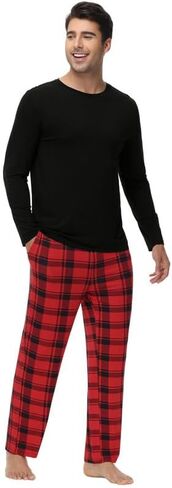 WiWi Pajamas for Men-Viscose Made from Bamboo,Long Sleeve Pj Set Crew-Neck Pajama Sets Comfy Loungewear S-XXL in Saudi Arabia