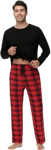 WiWi Pajamas for Men-Viscose Made from Bamboo,Long Sleeve Pj Set Crew-Neck Pajama Sets Comfy Loungewear S-XXL in Saudi Arabia