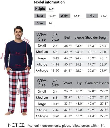 WiWi Pajamas for Men-Viscose Made from Bamboo,Long Sleeve Pj Set Crew-Neck Pajama Sets Comfy Loungewear S-XXL in Saudi Arabia