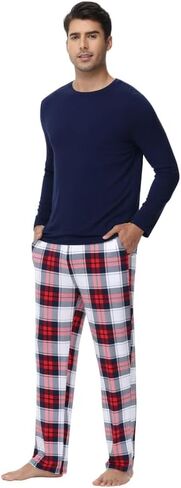 WiWi Pajamas for Men-Viscose Made from Bamboo,Long Sleeve Pj Set Crew-Neck Pajama Sets Comfy Loungewear S-XXL in Saudi Arabia