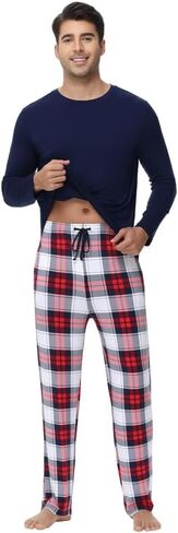 WiWi Pajamas for Men-Viscose Made from Bamboo,Long Sleeve Pj Set Crew-Neck Pajama Sets Comfy Loungewear S-XXL in Saudi Arabia
