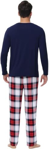 WiWi Pajamas for Men-Viscose Made from Bamboo,Long Sleeve Pj Set Crew-Neck Pajama Sets Comfy Loungewear S-XXL in Saudi Arabia
