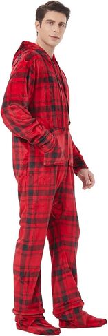 Adult Onesie Pajamas for Men Cozy Flannel Buffalo Plaid Family Mens Christmas Pjs with Footed Hoodie Unisex Outfits in Saudi Arabia