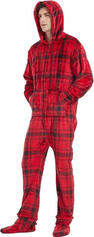 Adult Onesie Pajamas for Men Cozy Flannel Buffalo Plaid Family Mens Christmas Pjs with Footed Hoodie Unisex Outfits in Saudi Arabia