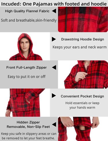 Adult Onesie Pajamas for Men Cozy Flannel Buffalo Plaid Family Mens Christmas Pjs with Footed Hoodie Unisex Outfits in Saudi Arabia