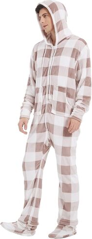 Adult Onesie Pajamas for Men Cozy Flannel Buffalo Plaid Family Mens Christmas Pjs with Footed Hoodie Unisex Outfits in Saudi Arabia