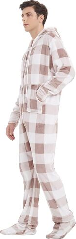 Adult Onesie Pajamas for Men Cozy Flannel Buffalo Plaid Family Mens Christmas Pjs with Footed Hoodie Unisex Outfits in Saudi Arabia