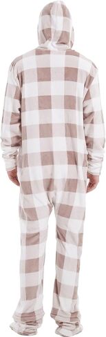 Adult Onesie Pajamas for Men Cozy Flannel Buffalo Plaid Family Mens Christmas Pjs with Footed Hoodie Unisex Outfits in Saudi Arabia