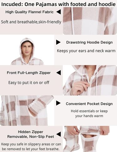 Adult Onesie Pajamas for Men Cozy Flannel Buffalo Plaid Family Mens Christmas Pjs with Footed Hoodie Unisex Outfits in Saudi Arabia
