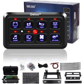 لوحة مفاتيح Geloo 8 Gang لوحة مفاتيح 12 فولت، نظام ترحيل مدمج للتحكم في التتابع يعمل باللمس، صندوق تبديل تلقائي قابل للتعتيم للتشغيل/الإيقاف، جراب تبديل LED لسيارة شاحنة قارب بحري على الطرق الوعرة، أزرق، أسود لامع in Kuwait