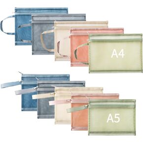 10 Pack Double-Layer Mesh Zipper Pouch Bags Colored Nylon A4 Zipper Mesh Bags with Handle Board Game Storage Pouch Puzzle Toy Storage Back to School Supplies (A4A5)