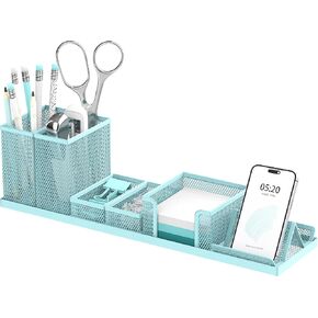 SUPEASY Desk Organizers and Accessories for Office Supplies Organization with 6 Compartments, Desk Organizer with Phone Holder, Pen Holder, Sticky Note Tray, Golden Yellow