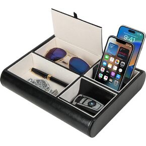 J JACKCUBE DESIGN Valet Tray,Nightstand Desk or Dresser Organizer, Catch-All for Keys, Phone, Wallet, Coin, Jewelry, and More (Black / 10.34 x 2.15 x 8.19 inches) JackCubeDesign - :MK158
