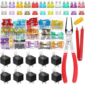 168 Pcs Car Fuse Assortment Kit 54 Standard and 114 Mini Blade Auto Fuses 2/3/5/7.5/10/15/20/25/30/35/40A, 10 Pcs Car Relay 5 Pin 12V 30/40A and 2 Pcs Relay Fuse Puller Pliers Removal Tools