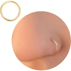 Pure 925 Stearling Silver Nose Ring Hoop with 21K Real Gold Plated, Handmade Silver Nose Piercing for Women Cute tiny Jewelry 20, to 24 Gauge 5mm to 9mm Thick Gold Nose Ring Looks Batter Than Nose Pin Snug Fitting