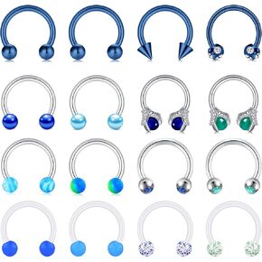 FECTAS 16pcs Septum Rings 16G Septum Jewelry Surgical Steel Horseshoe Hoop Helix Daith Tragus Lip Nose Piercing Retainer for Women Men