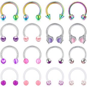 FECTAS 16pcs Septum Rings 16G Septum Jewelry Surgical Steel Horseshoe Hoop Helix Daith Tragus Lip Nose Piercing Retainer for Women Men