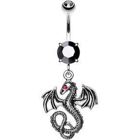 Pierced Owl 14GA Stainless Steel CZ Crystal Dragon Dangling Belly Button Ring