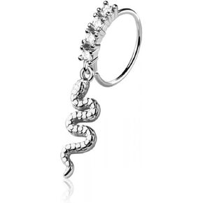 Pierced Owl 20GA 316L Stainless Steel CZ Crystal Lined Hoop with Snake Charm Bendable Nose Ring