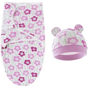 Reborn Doll Accessories Receiving Blanket Set for 17-22 inch Reborn Baby Doll Clothing Adjustable Swaddle Blanket Hat (Purple Flower)