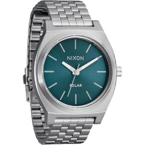 NIXON Time Teller Solar A1369 - Silver/Dusty Blue Sunray - 100m Water Resistant Men's Analog Solar Powered Fashion Watch (40.5mm Watch Face, 20mm 5 Link Stainless Steel Band)