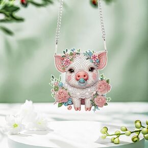 Tontut Diamond Art Painting Kits Hanging Decoration, 5D Flower Pig Diamond Art Painting, DIY Special Shape Diamond Craft Wall Garden Decoration, Gifts