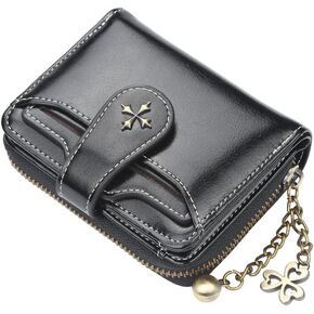 Small Wallet for Women Mini Leather Cash Wallets Zip Bifold Goth Purse Vintage Wallet Grunge Coin Pocket (Black)