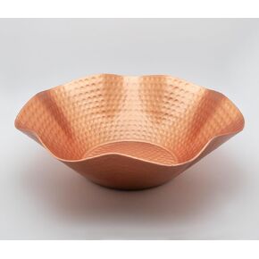 Wave Edge Bowl, Gold Brass Copper, Scalloped Design, Wabi Sabi, Bloom Shape, Large Decorative Bowl, Modern Handicraft Bowls for Home Decor, Fruit Bowl for Kitchen, Stylish Key Bowl (Gold)
