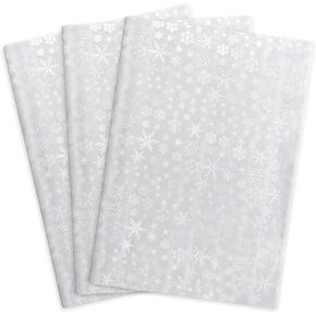 MR FIVE 60 ورقة بيضاء مع مجموعة مناديل ورق ندفة الثلج الفضية، 35.56 سم × 50.8 سم، ورق مناديل عيد الميلاد ندفة الثلج لأكياس الهدايا، ورق مناديل ندفة الثلج الفضية لحفلة عيد الميلاد in Kuwait