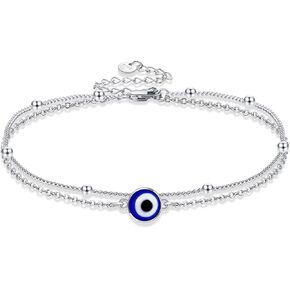 Evil Eye Anklet Sterling Silver Evil Eye Layered Ankle Bracelet Good Luck Protection Amulet Jewelry for Women