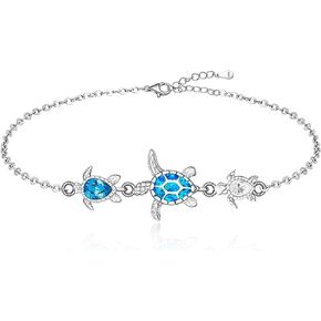 Turtle Anklet Ankle Bracelets for Women Sterling Silver Blue Opal Anklets 3 Pack Turtles Ocean Summer Sea Turtle Anklets Beach Hawaiian Tortoise Jewelry Friendship Mothers Day Gifts