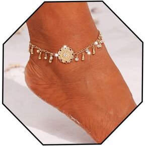 Ursumy 2PS Gold Ankle Bracelets Layered Sequins Anklet Barefoot Sandals Ankle for Women