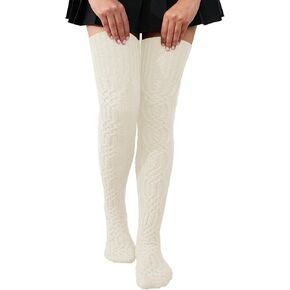 YELAIVP Women's Thigh High Socks Extra Long Cable Knit Boot Socks Over the Knee Socks Fashion Leg Warmer