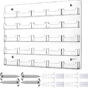 Lincia Acrylic Business Card Holder Wall Mount Clear Sticker Display Rack Multiple Card Holders Clear Acrylic Card Organizing Sticker Display Stand Pre Drilled Acrylic Display (25 Pocket)