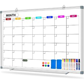 Magnetic Dry Erase Board Calendar for Wall 36" x 24", Monthly Calendar Whiteboard for Wall, Planning Board Bulletin Board Portable Board for Office, School, Home, Kitchen, Planning, Memo