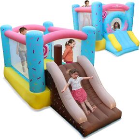 Sweet Adventure Candy Themed Inflatable Obstacle Course -15 x 7 ft Bounce House, Moon Bounce, Bouncy Castle, Jumping Castle, Cake Slide, Pastel Colors Perfect for Birthday Parties