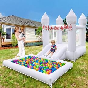 Inflatable White Bounce House for Kids Inflator Included, Blow Up White Bounce House Backyard Summer Endless Fun for Indoor and Outdoor