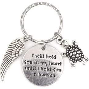 I Will Hold You in My Heart Until I Hold You in Heaven Angel Wing Bereavement Memorial Sympathy Loss of Loved One Reptile Shell Tortoise Galapagos Cute Baby Sea Land Aquatic Turtle Keychain 114V