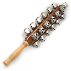 Performance Plus 13 1/2" Professional Sleigh Bells-25 Nickel Plated Jingle Bells-Four Rows with Hard Rock Maple Handle, Natural (SBL-25)